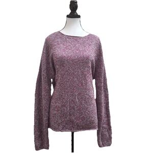 DKNY Classics Sweater Knit Plum Gray Purple SZ L Cotton Rolled Crewneck Y2K NWT
